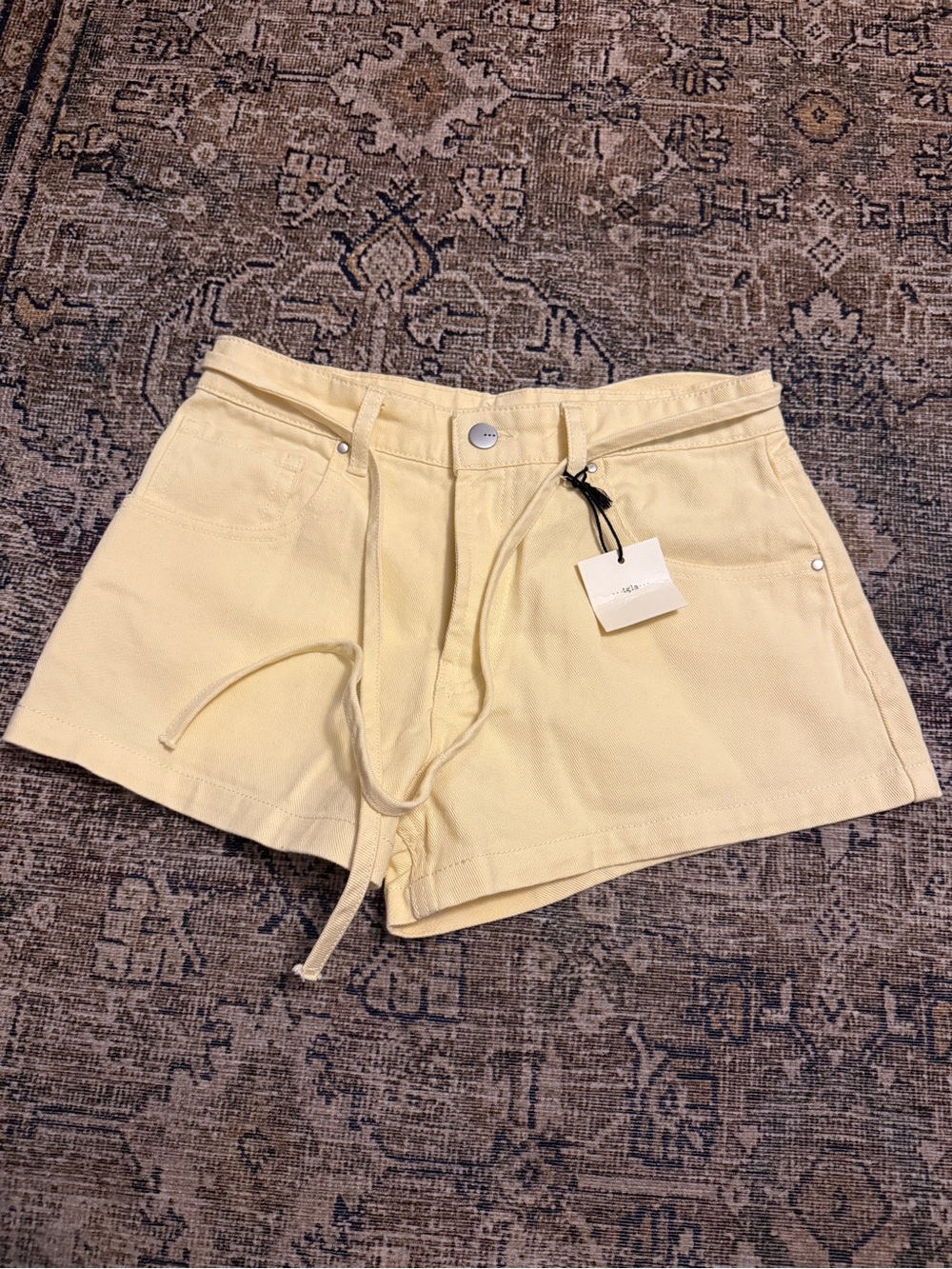 Women's Butter Yellow Drawstring Denim Shorts NWT